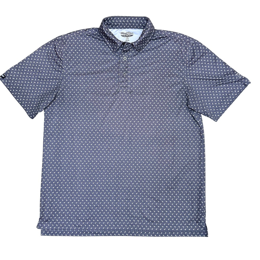 Straight Down Golf Polo Shirt‎ Flamingo Print Short Sleeve Mens L G Gray